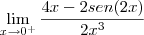 \lim_{x\rightarrow 0^+} \frac{4x - 2sen(2x)}{2x^3}