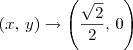 (x,\,y) \to \left(\frac{\sqrt{2}}{2},\,0\right)