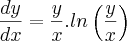 \frac{dy}{dx} = \frac{y}{x}.ln\left(\frac{y}{x} \right)