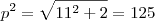 p^2=\sqrt{11^2+2}=125