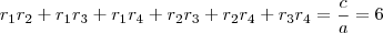 r_1r_2+r_1r_3+r_1r_4+r_2r_3+r_2r_4+r_3r_4= \frac{c}{a} = 6