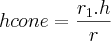 h cone =\frac{{r}_{1}.h}{r}