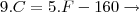 9.C = 5.F - 160 \rightarrow 9.C = 5.F - 160 \rightarrow