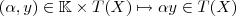 (\alpha ,y ) \in \mathbb{K} \times T(X) \mapsto \alpha y \in T(X) (\alpha ,y ) \in \mathbb{K} \times T(X) \mapsto \alpha y \in T(X)