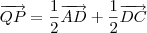 \overrightarrow{QP} = \dfrac{1}{2}\overrightarrow{AD} + \dfrac{1}{2}\overrightarrow{DC} \overrightarrow{QP} = \dfrac{1}{2}\overrightarrow{AD} + \dfrac{1}{2}\overrightarrow{DC}