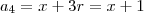 {a}_{4}=x+3r=x+1