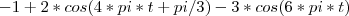 -1+2*cos(4*pi*t + pi/3) - 3*cos(6*pi*t) -1+2*cos(4*pi*t + pi/3) - 3*cos(6*pi*t)