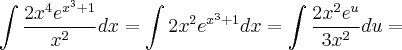 \int \frac{2x^{4} e^{x^3 + 1}}{x^{2}} dx = \int 2x^{2} e^{x^3 + 1} dx = \int \frac{2x^{2} e^{u}}{3x^{2}} du =