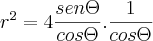 {r}^{2}=4\frac{sen\Theta}{cos\Theta}.\frac{1}{cos\Theta} {r}^{2}=4\frac{sen\Theta}{cos\Theta}.\frac{1}{cos\Theta}