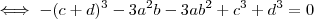 \iff - (c+d)^3 - 3a^2b -3ab^2 +c^3+d^3   = 0