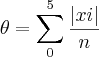 \theta=\sum_{0}^{5}\frac{\left|xi \right|}{n}