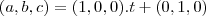 (a,b,c)=(1,0,0).t+(0,1,0)