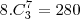8 . C^7_3 = 280