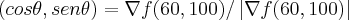 (cos\theta,sen\theta)=\nabla f(60,100)/\left|\nabla f(60,100) \right| (cos\theta,sen\theta)=\nabla f(60,100)/\left|\nabla f(60,100) \right|