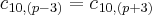 {c}_{10,(p-3)}={{c}_{}}_{10,(p+3)}