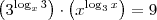 \left({3}^{\log_x 3}\right)\cdot \left(x^{\log_3 x}\right) = 9