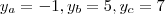 y_a=-1, y_b=5,y_c=7 y_a=-1, y_b=5,y_c=7