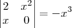 \left| \begin{matrix} 2 & x^2 \\ x & 0  \end{matrix} \right| = -x^3