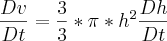 \frac{Dv}{Dt}=\frac{3}{3}*\pi *h^2 \frac{Dh}{Dt}