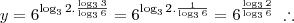 y = 6^{\log_32 . \frac{\log_33}{\log_36}} = 6^{\log_32 . \frac{1}{\log_36}} = 6^{\frac{\log_32}{\log_36}}\;\therefore