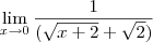 \lim_{x\to0}\frac{1}{(\sqrt{x+2}+\sqrt2)}