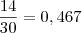 \frac{14}{30}&=&0,467