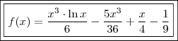 \boxed{\boxed{f(x) = \frac{x^3 \cdot \ln x}{6} - \frac{5x^3}{36} + \frac{x}{4} - \frac{1}{9}}}