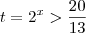 t =2^x > \frac{20}{13} t =2^x > \frac{20}{13}
