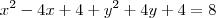 x^2 - 4x + 4 + y^2 + 4y + 4 = 8