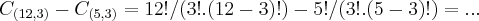 {C}_{(12,3)}-{C}_{(5,3)}=12!/(3!.(12-3)!)-5!/(3!.(5-3)!)=... {C}_{(12,3)}-{C}_{(5,3)}=12!/(3!.(12-3)!)-5!/(3!.(5-3)!)=...