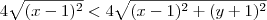 4\sqrt{(x-1)^2} < 4\sqrt{(x-1)^2 + (y+1)^2} 4\sqrt{(x-1)^2} < 4\sqrt{(x-1)^2 + (y+1)^2}