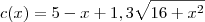 c(x) = 5-x + 1,3\sqrt{16+x^2}