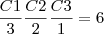 \frac{C1}{3}\frac{C2}{2}\frac{C3}{1}=6