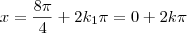 x = \frac{8\pi}{4} + 2 k_1 \pi = 0 + 2k \pi x = \frac{8\pi}{4} + 2 k_1 \pi = 0 + 2k \pi