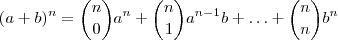 (a+b)^n = \binom{n}{0} a^{n} + \binom{n}{1} a^{n-1} b + \hdots +  \binom{n}{n} b^n