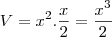 V=x^2.\frac{x}{2}=\frac{x^3}{2} V=x^2.\frac{x}{2}=\frac{x^3}{2}