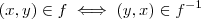 (x, y) \in f \iff (y, x) \in f^{-1} (x, y) \in f \iff (y, x) \in f^{-1}