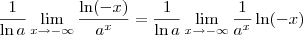\frac{1}{\ln a}\lim_{x\to -\infty} \frac{\ln(-x)}{a^x} = \frac{1}{\ln a}\lim_{x\to -\infty} \frac{1}{a^x} \ln(-x)