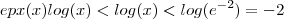 epx(x)log(x) < log(x) < log(e^{-2}) = - 2 epx(x)log(x) < log(x) < log(e^{-2}) = - 2