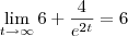 \lim_{t\rightarrow \infty}6+\frac{4}{e^{2t}}=6 \lim_{t\rightarrow \infty}6+\frac{4}{e^{2t}}=6