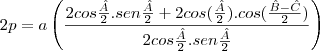 2p=a\left(\frac{2cos\frac{\^A}{2}.sen\frac{\^A}{2}+2cos(\frac{\^A}{2}).cos(\frac{\^B-\^C}{2})}{2cos\frac{\^A}{2}.sen\frac{\^A}{2}}\right)