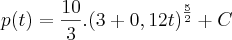 p(t)=\frac{10}{3}.{(3+0,12t)}^{\frac{5}{2}}+C p(t)=\frac{10}{3}.{(3+0,12t)}^{\frac{5}{2}}+C