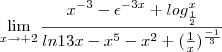 \lim_{x\rightarrow+2}\frac{x^{-3}-\epsilon^{-3x}+log_\frac{1}{2}^x}{ln13x-x^5-x^2+(\frac{1}{x})^{\frac{-1}{3}}} \lim_{x\rightarrow+2}\frac{x^{-3}-\epsilon^{-3x}+log_\frac{1}{2}^x}{ln13x-x^5-x^2+(\frac{1}{x})^{\frac{-1}{3}}}