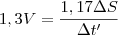 1,3V = \frac{1,17 \Delta S}{\Delta t'}