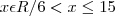 x \epsilon R/ 6 < x \leq 15 x \epsilon R/ 6 < x \leq 15