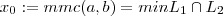 x_0 := mmc(a,b) = min L_1 \cap L_2 x_0 := mmc(a,b) = min L_1 \cap L_2