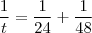 \frac{1}{t} = \frac{1}{24} + \frac{1}{48}