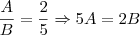 \frac{A}{B} = \frac{2}{5} \Rightarrow 5A=2B