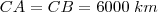 CA=CB=6000\;km