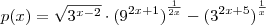 p(x)=\sqrt{{3}^{x-2}}\cdot{({9}^{2x+1})}^{\frac{1}{2x}}-{({3}^{2x+5})}^{\frac{1}{x}} p(x)=\sqrt{{3}^{x-2}}\cdot{({9}^{2x+1})}^{\frac{1}{2x}}-{({3}^{2x+5})}^{\frac{1}{x}}